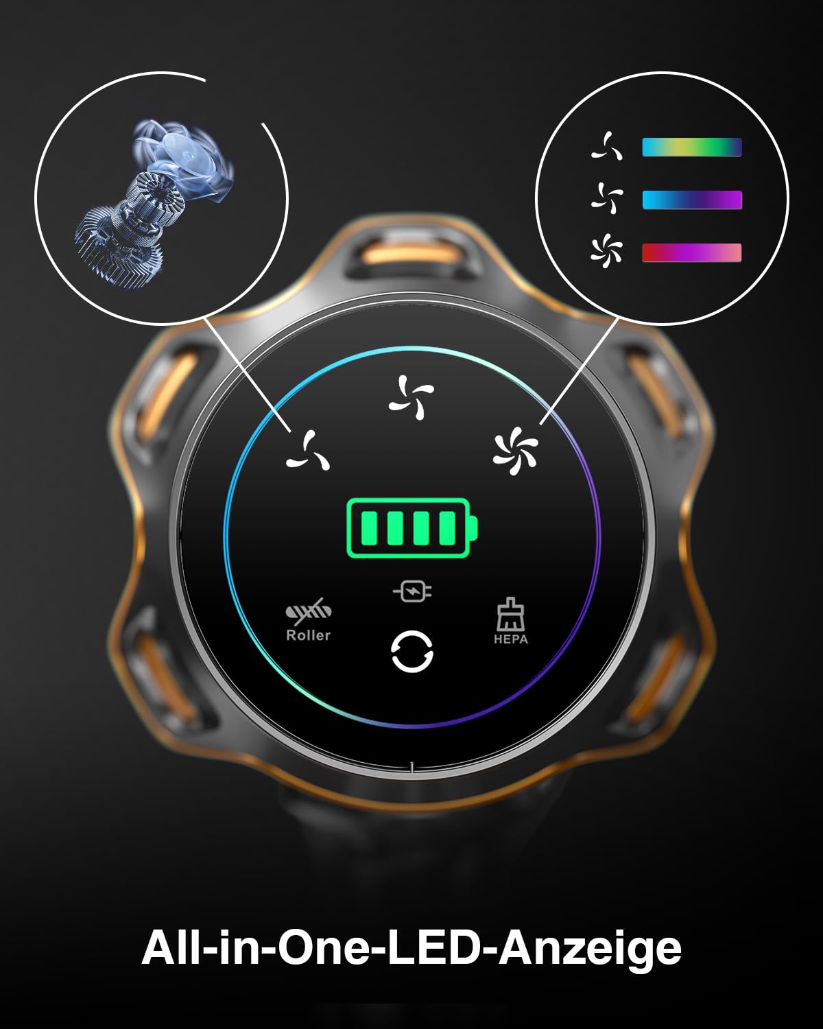 Akku Staubsauger 45000Pa/550W/65Min, 1,6L Staubsauger Kabellos mit Display, Anti-Tangle-Bürste, Selbststehend, Wandladestation, 8-Schicht-Filtration