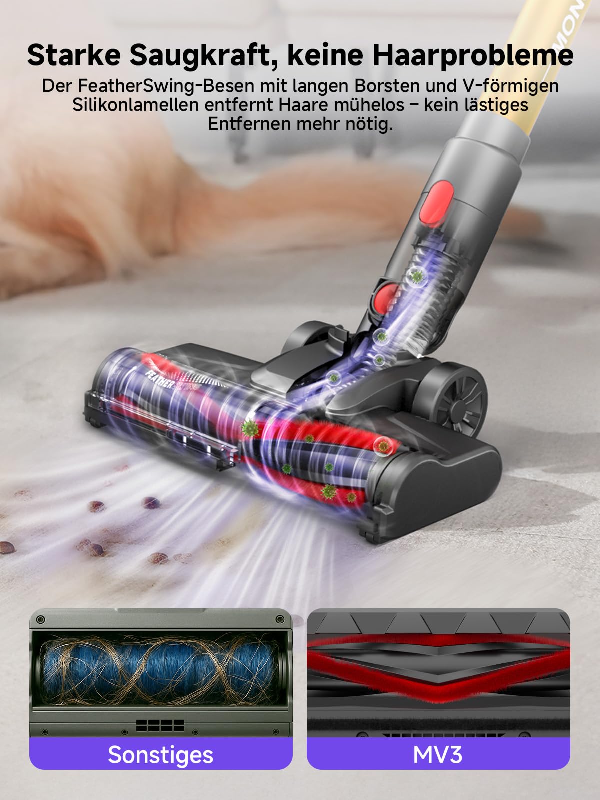 MONSGA: 45000 Pa / 50 Min – Akku-Staubsauger mit Display, Selbststeh-Design, 8-Schicht-Filter & Wandhalterung – für Teppiche & Tierhaare