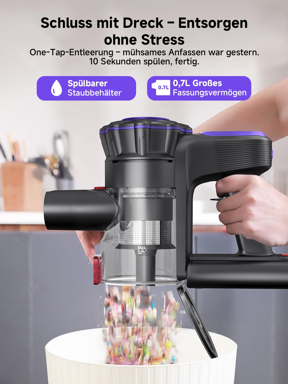 MONSGA: 45000 Pa / 50 Min – Akku-Staubsauger mit Display, Selbststeh-Design, 8-Schicht-Filter & Wandhalterung – für Teppiche & Tierhaare
