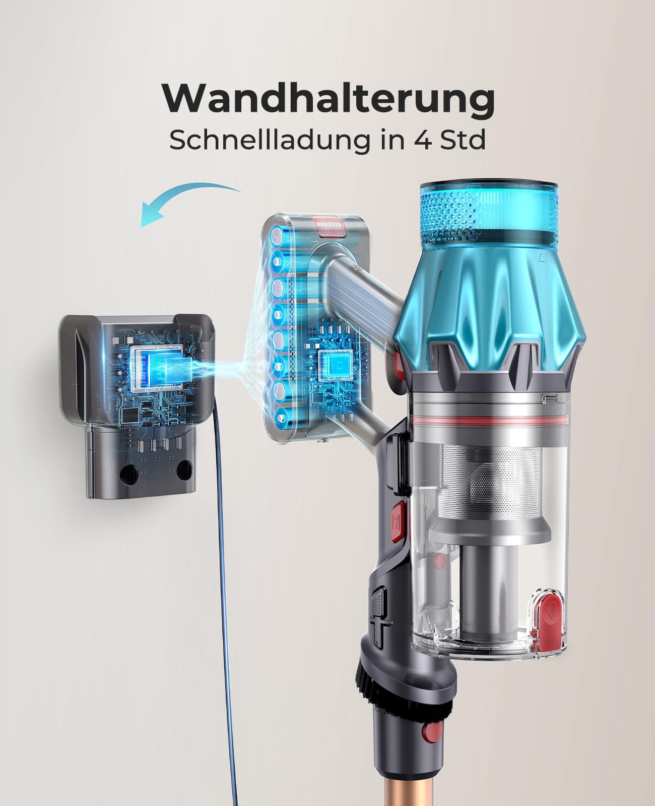 Fieety Kabellos: 50 kPa / 600 W / 65 Min – 8-in-1 Akkustaubsauger mit Anti-Haar-Bürste & Ladestation – ideal für Auto, Teppiche & Tierhaare