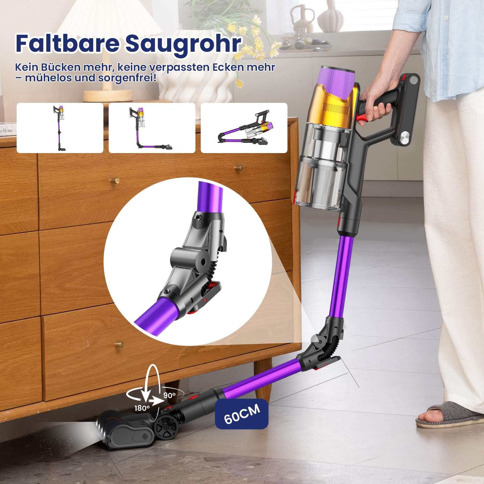 Linkifly A12: 48 KPa / 550 W / 70 Min – 8-in-1 Akku-Staubsauger mit Wischfunktion, Touchscreen & Wandstation – faltbar für Auto & Haustiere