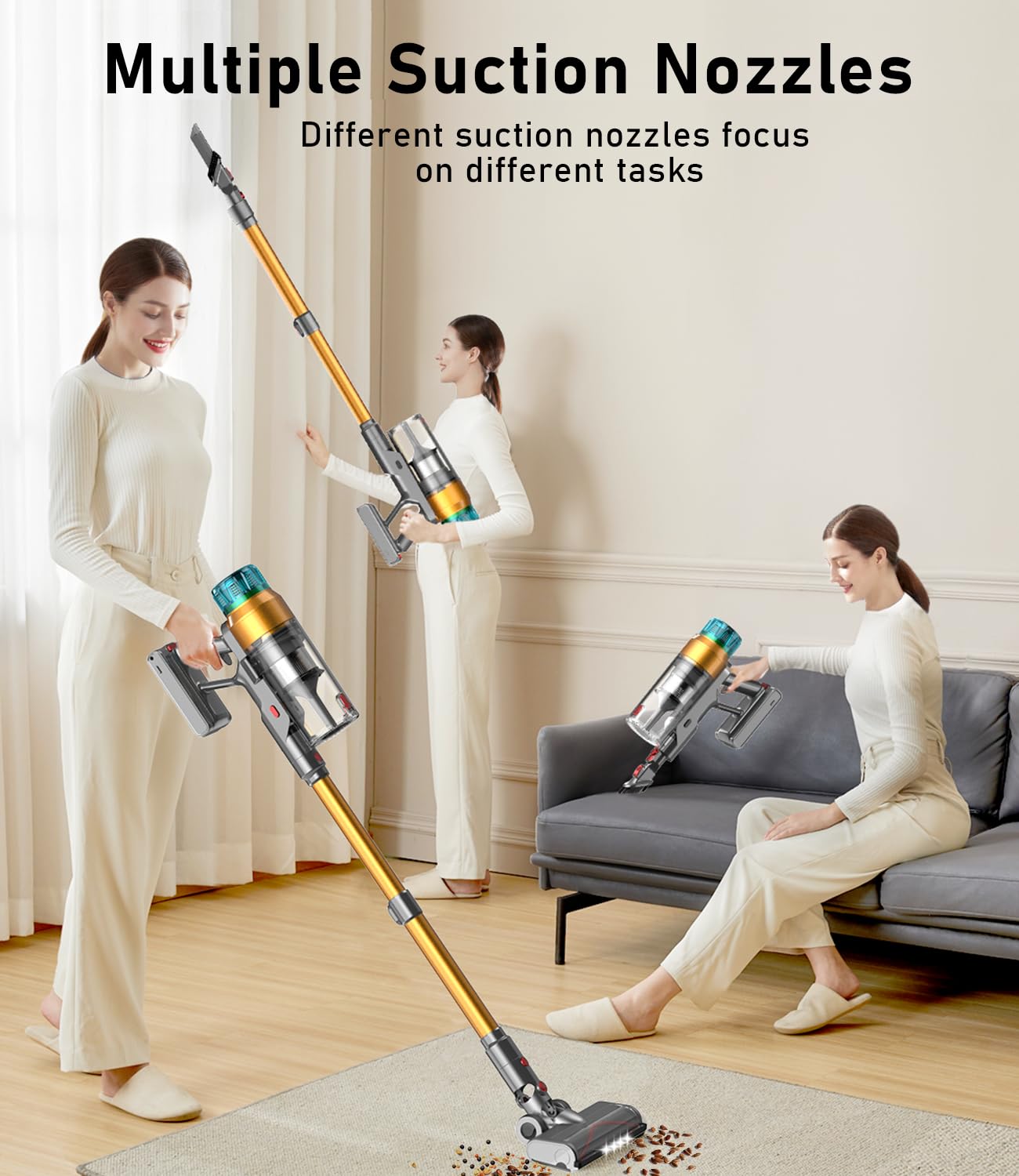 Akku Staubsauger 600W: 55000 Pa / 600 W / 55 Min – Kabelloser Staubsauger mit Smart-Display, Anti-Verhedderungs-Bürste & Wandladestation – ideal für Teppiche & Tierhaare