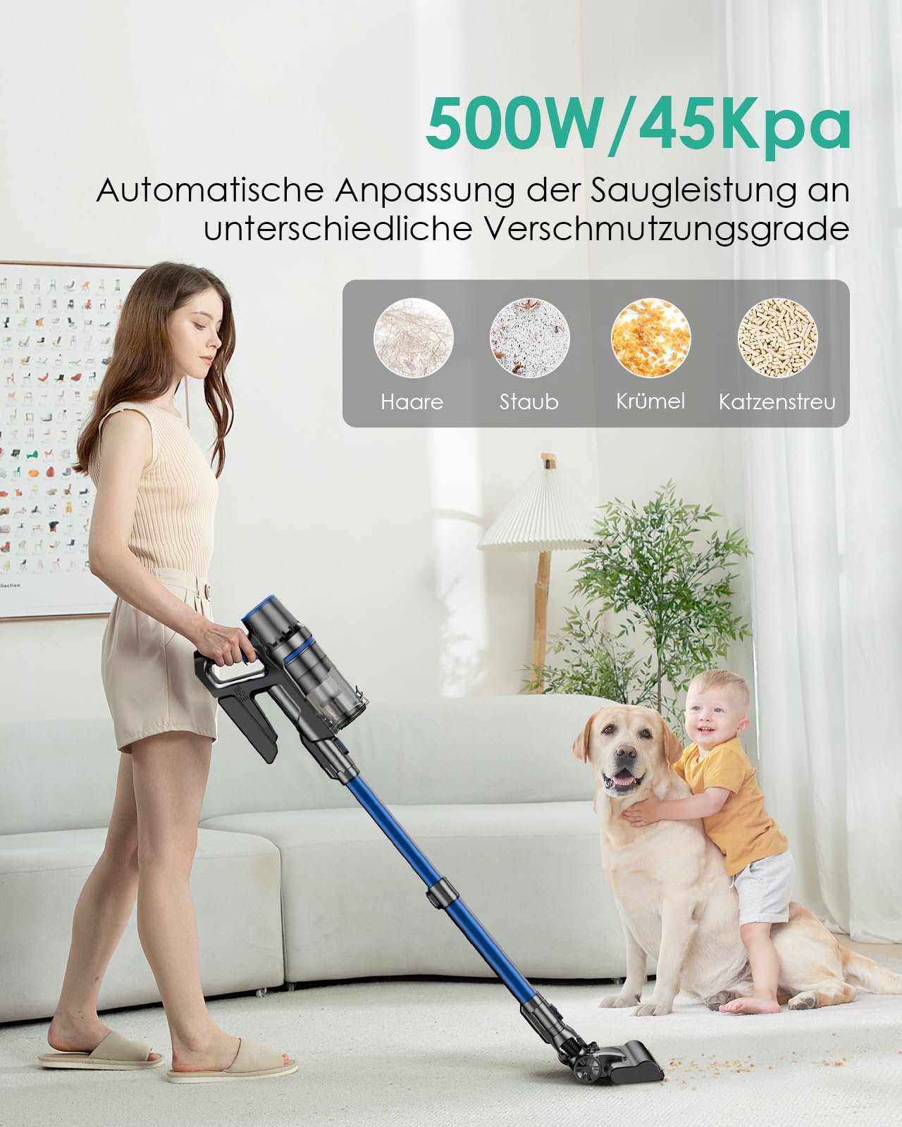 Linkifly Wischfunktion: 45000 Pa / 550 W / 60 Min – Staubsauger mit LED-Touchdisplay & bürstenlosem Motor – selbststehend für Teppiche & Hartböden