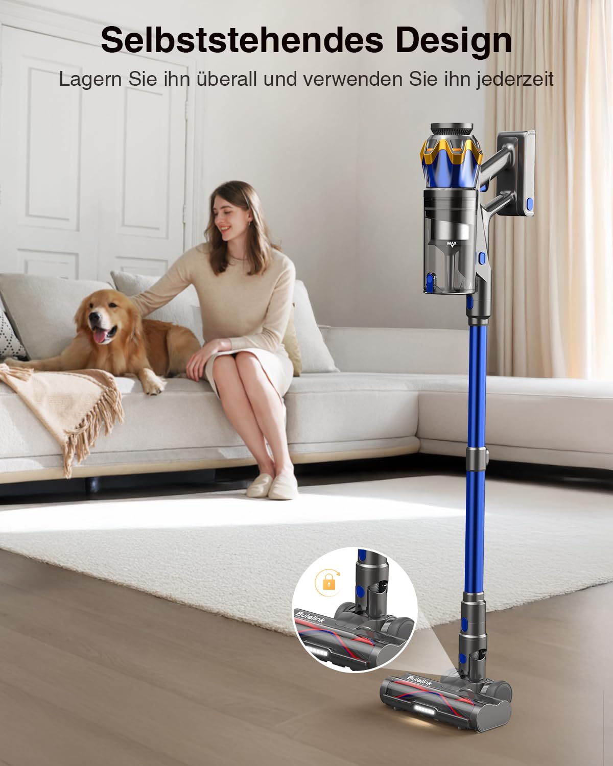 Akku Staubsauger 45000Pa/550W/65Min, 1,6L Staubsauger Kabellos mit Display, Anti-Tangle-Bürste, Selbststehend, Wandladestation, 8-Schicht-Filtration