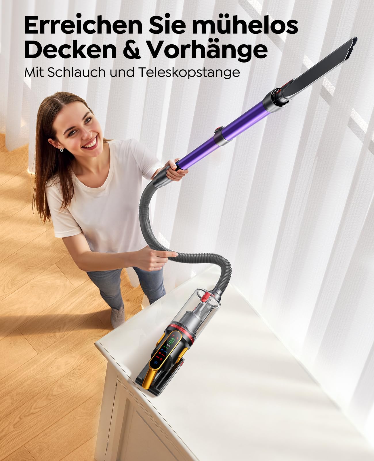 Fieety 600W: 600 W / 50 kPa / 65 Min – Kabelloser Staubsauger mit Tierpflegebürste & 8-Schicht-Filter – leise und stark für Hartböden & Haustiere