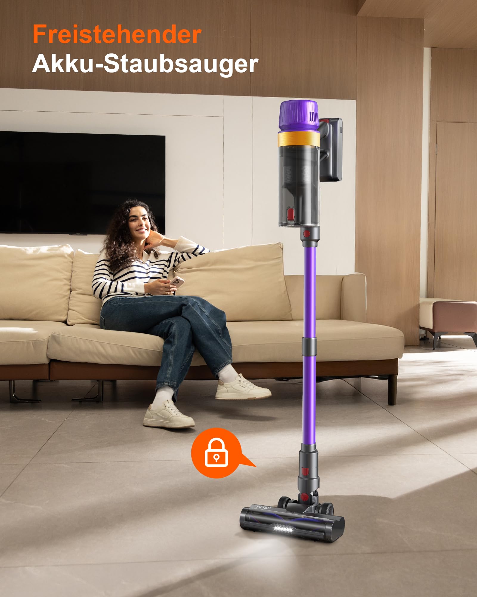 TVTAU: 55000 Pa / 620 W / 75 Min – 1,8 L Akkusauger mit Display & Anti-Tangle-Bürste – Wandladestation für Auto, Teppiche & Hartböden