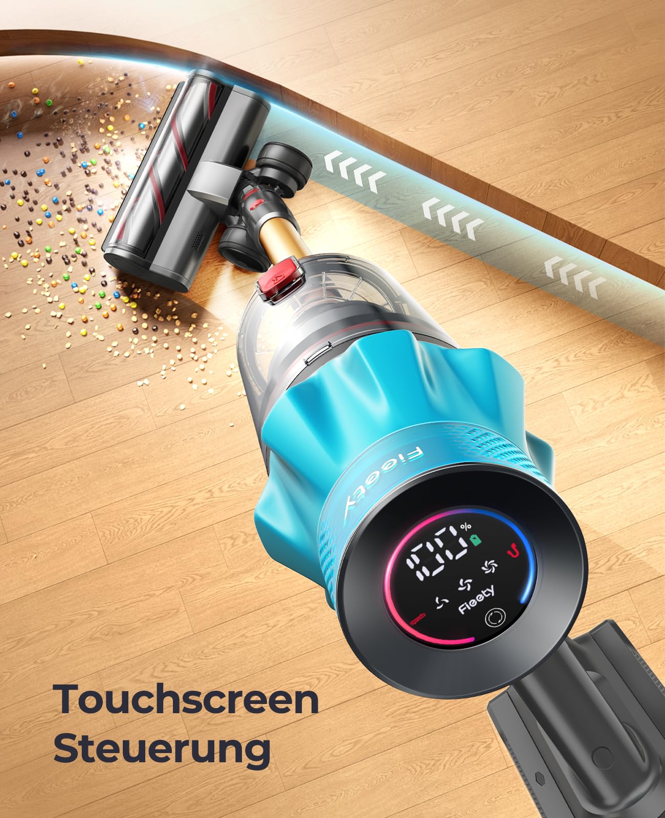 Fieety Kabellos: 50 kPa / 600 W / 65 Min – 8-in-1 Akkustaubsauger mit Anti-Haar-Bürste & Ladestation – ideal für Auto, Teppiche & Tierhaare