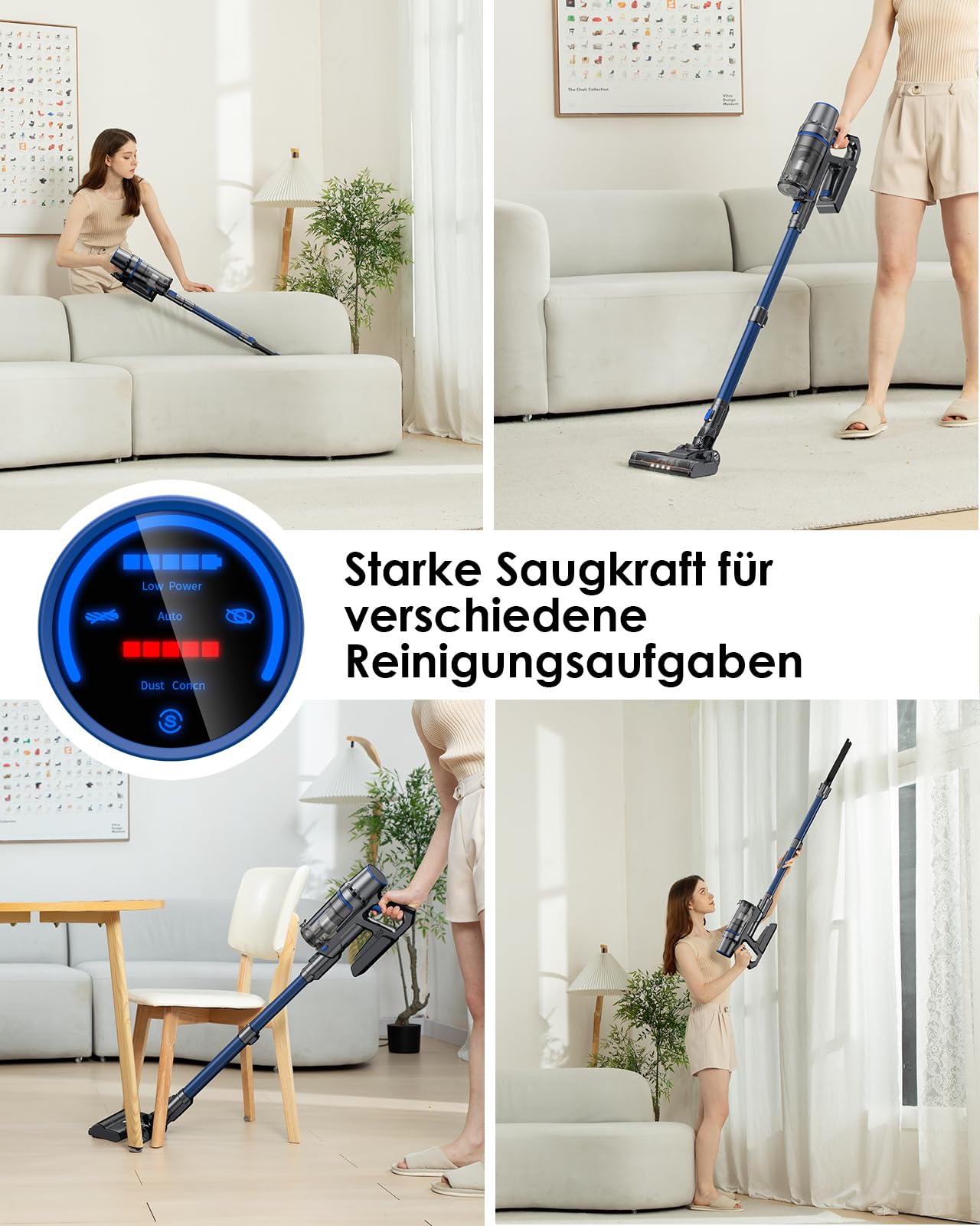 Linkifly Wischfunktion: 45000 Pa / 550 W / 60 Min – Staubsauger mit LED-Touchdisplay & bürstenlosem Motor – selbststehend für Teppiche & Hartböden