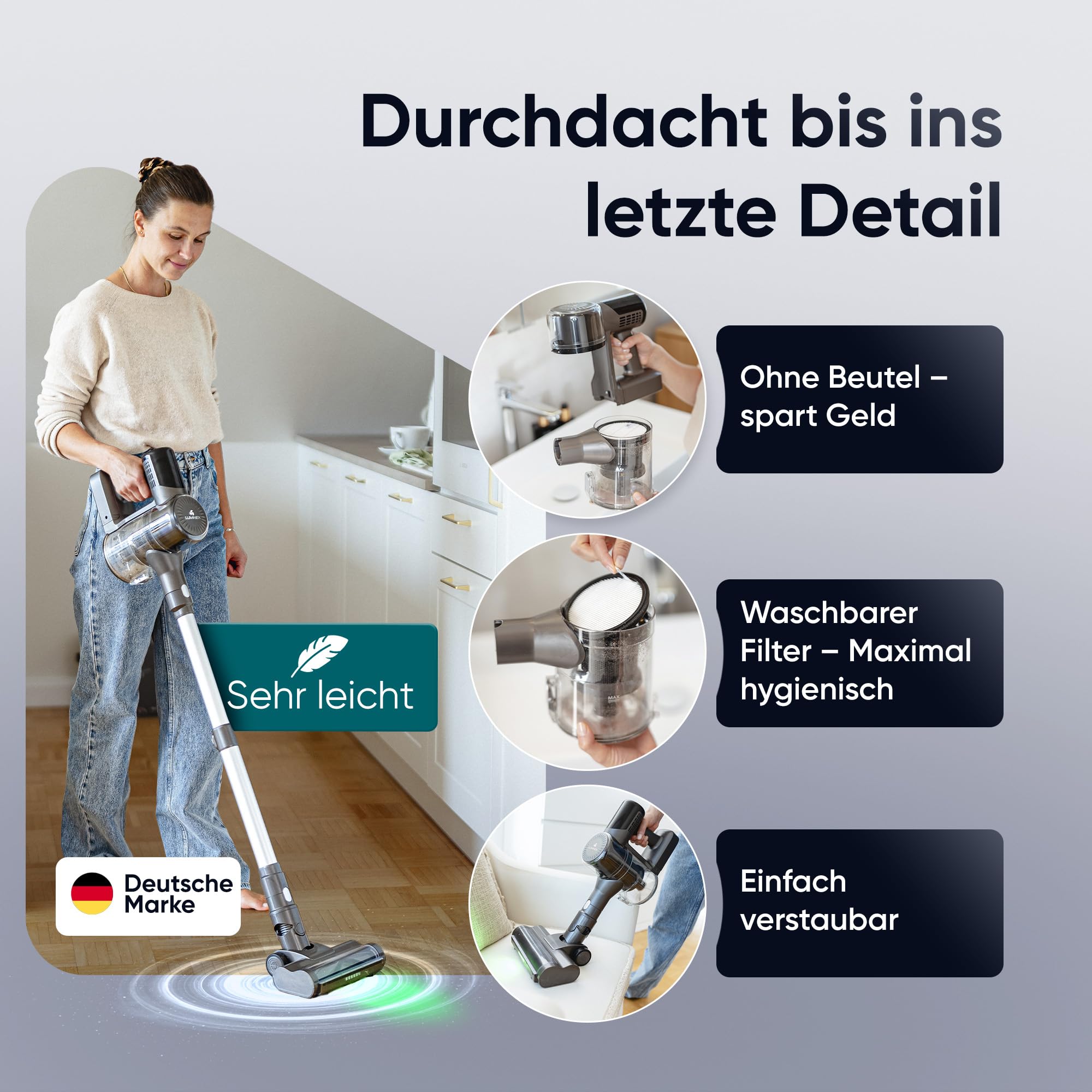 3-in-1 Akkustaubsauger: Mit LED-Display & Echtzeit-Akkuanzeige β Anti-Tangle BΓΌrste fΓΌr Tierhaare β beutellos fΓΌr Auto, Teppich & Haushalt