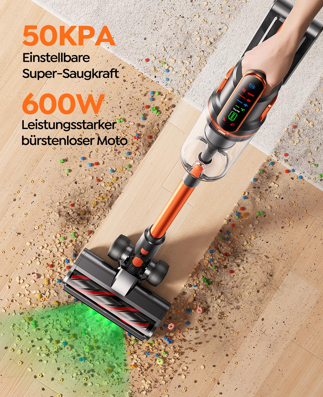 Fieety Touchscreen: 600 W / 50 kPa / 65 Min â Akkusauger mit Wandstation, Aromatherapie & Automatikmodus â fĂŒr alle Böden & Tierhaare