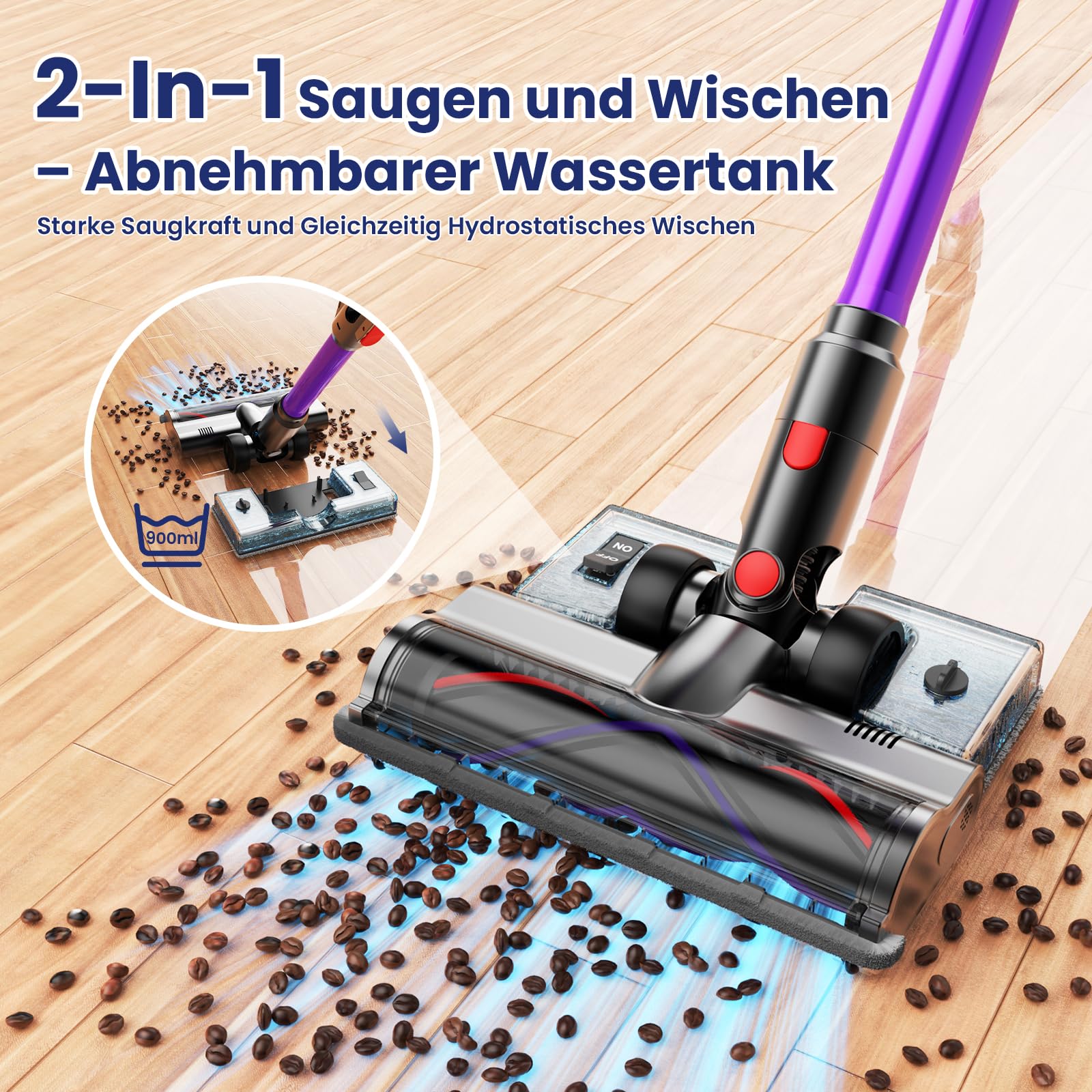 Linkifly A12: 48 KPa / 550 W / 70 Min – 8-in-1 Akku-Staubsauger mit Wischfunktion, Touchscreen & Wandstation – faltbar für Auto & Haustiere