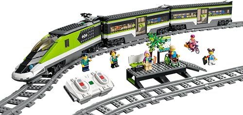 LEGO City Schnellzug 60337, RC-Personenzug mit Lichtern, 2 Waggons, 24 Schienen & 6 Minifiguren, Geschenk ab 7 Jahren