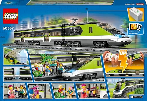 LEGO City Schnellzug 60337, RC-Personenzug mit Lichtern, 2 Waggons, 24 Schienen & 6 Minifiguren, Geschenk ab 7 Jahren
