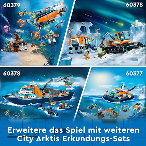 LEGO City Forschungsschiff 60368, schwimmfähiges Boot mit Hubschrauber, Beiboot, ROV, Wrack & Orca, Geschenk ab 7 J.