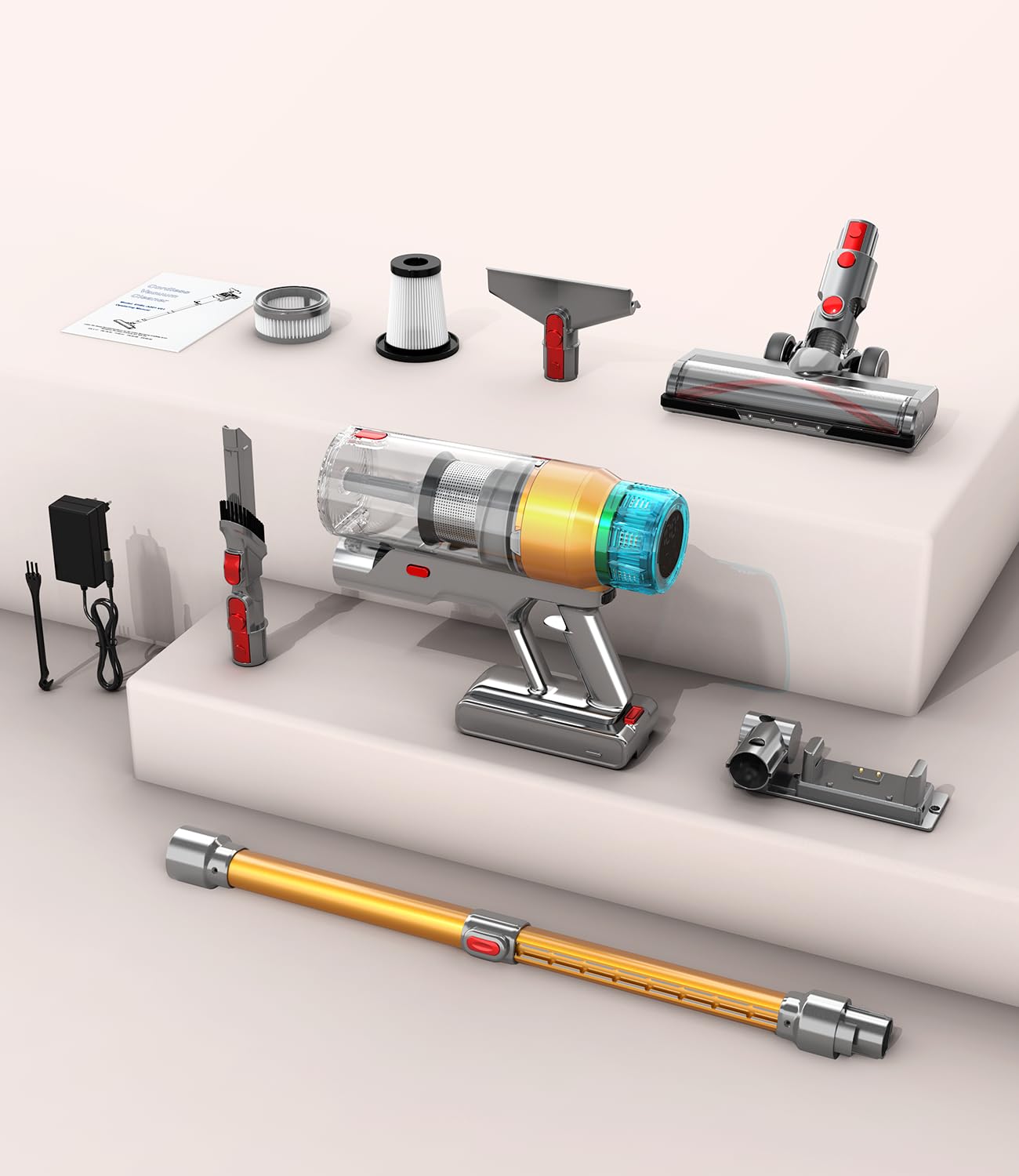 Akku Staubsauger 600W: 55000 Pa / 600 W / 55 Min – Kabelloser Staubsauger mit Smart-Display, Anti-Verhedderungs-Bürste & Wandladestation – ideal für Teppiche & Tierhaare