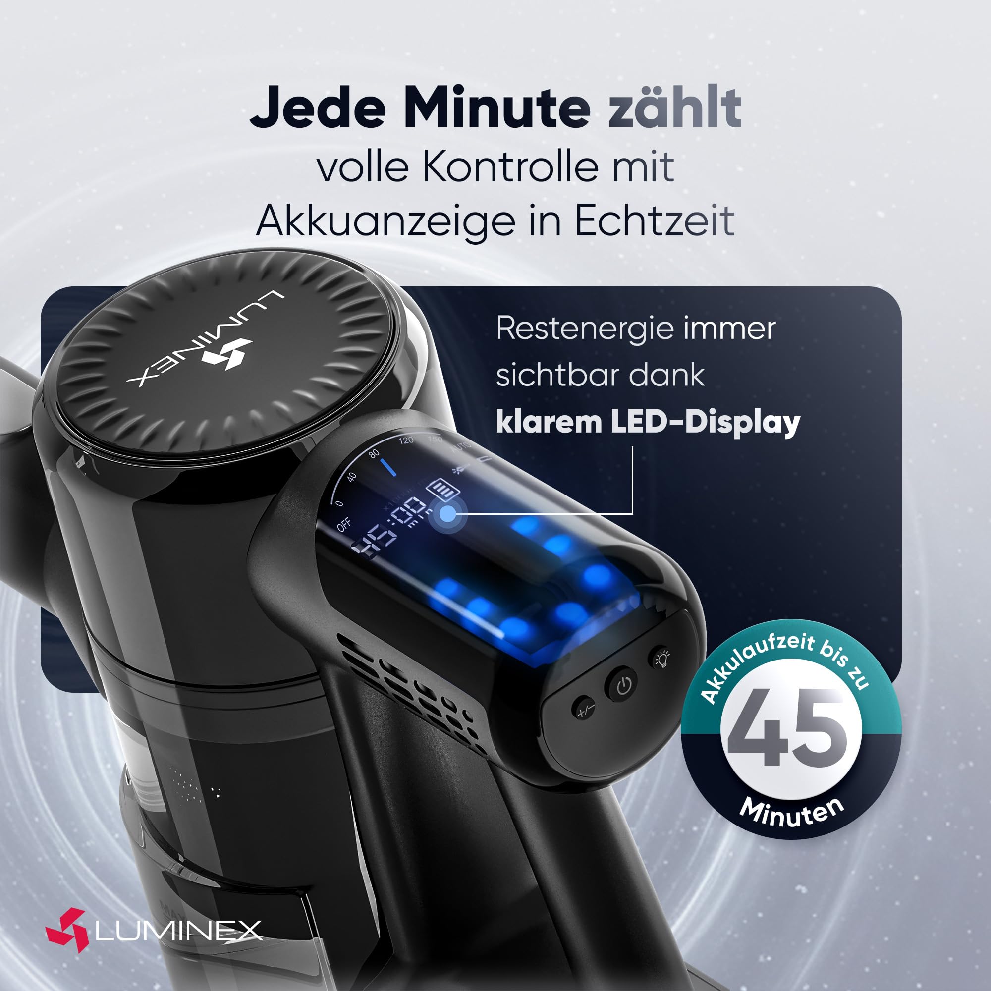 3-in-1 Akkustaubsauger: Mit LED-Display & Echtzeit-Akkuanzeige – Anti-Tangle Bürste für Tierhaare – beutellos für Auto, Teppich & Haushalt