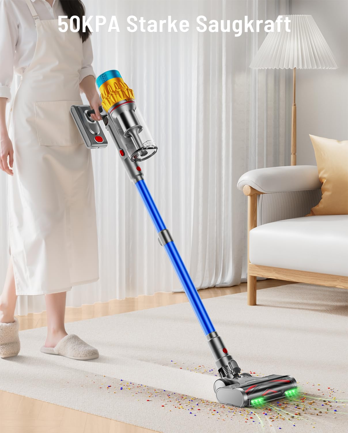AIDTIPS: 50 kPa / 600 W / 70 Min – Kabelloser Staubsauger mit 1,8 L Behälter & 8-Stufen-Filter – ideal für Tierhaare & Teppiche