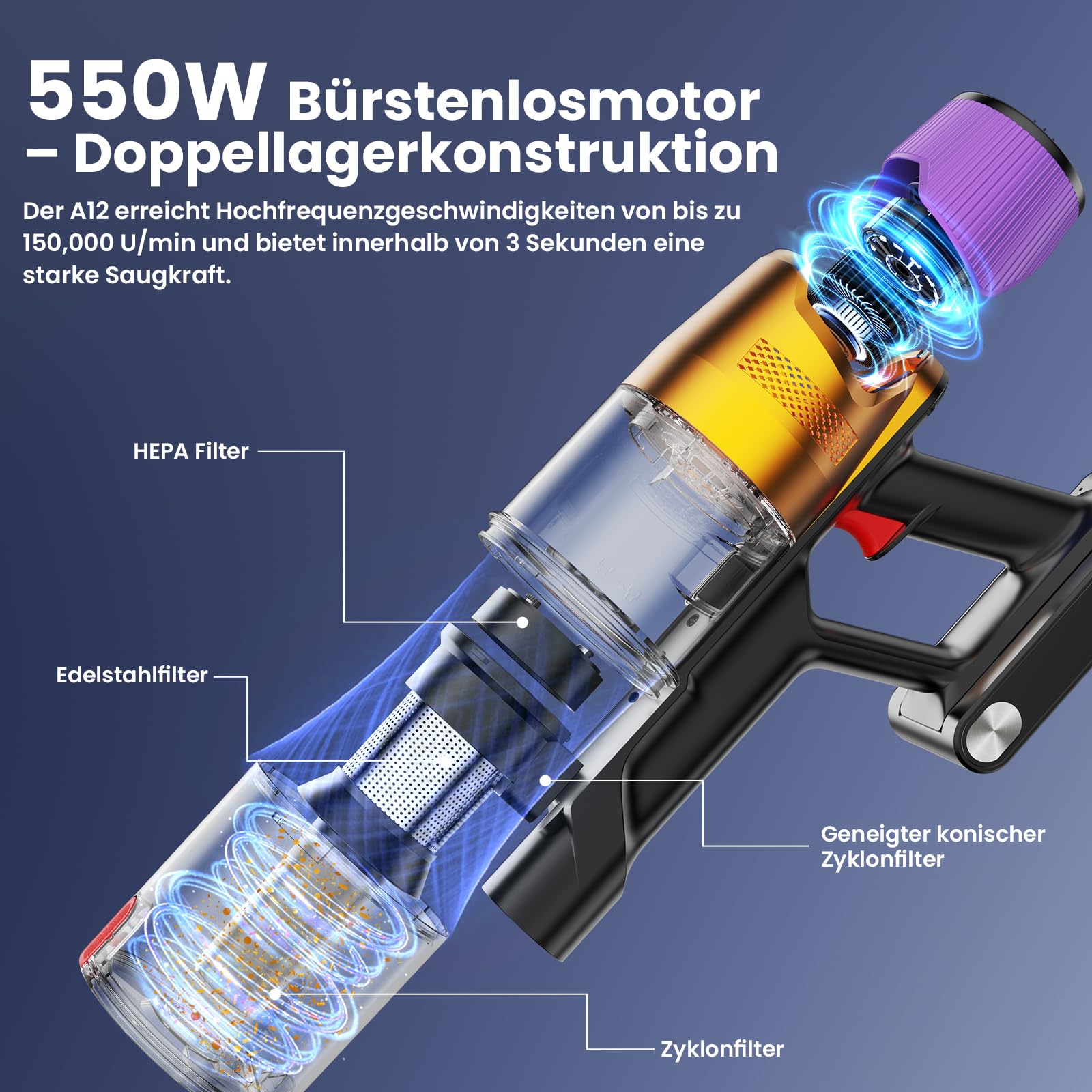 Linkifly A12: 48 KPa / 550 W / 70 Min – 8-in-1 Akku-Staubsauger mit Wischfunktion, Touchscreen & Wandstation – faltbar für Auto & Haustiere