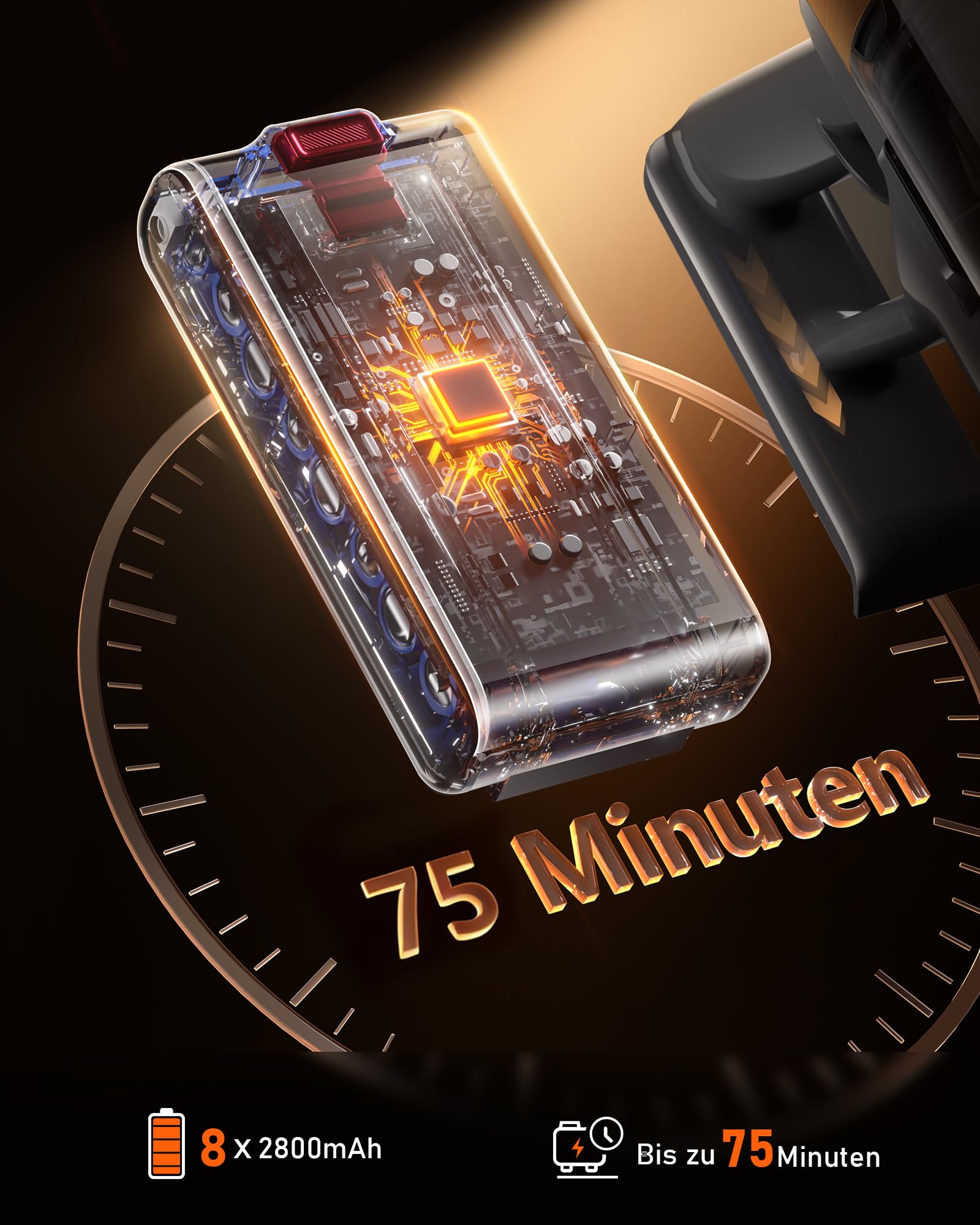 TVTAU: 55000 Pa / 620 W / 75 Min – 1,8 L Akkusauger mit Display & Anti-Tangle-Bürste – Wandladestation für Auto, Teppiche & Hartböden