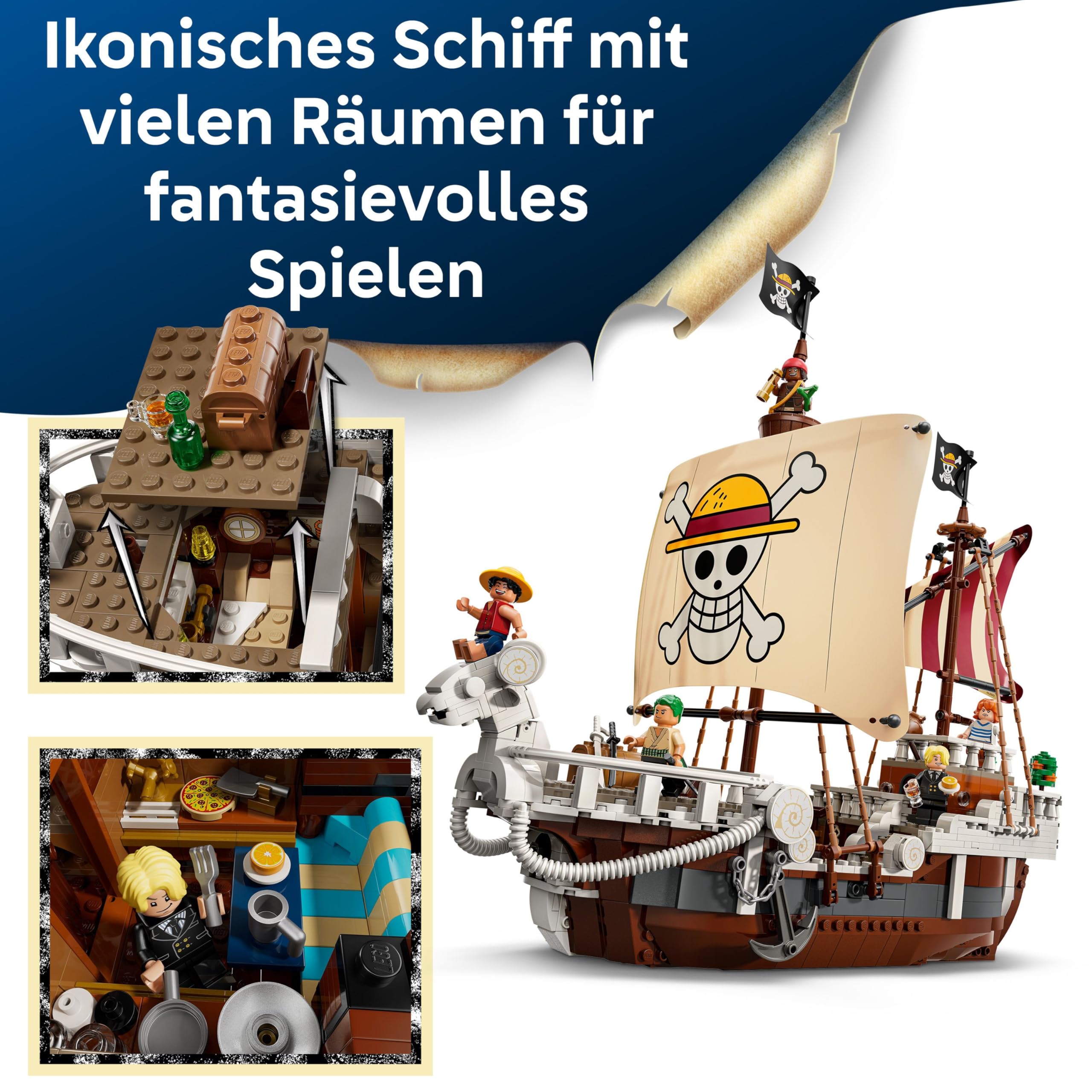 LEGO One Piece Flying Lamb 75639, Piratenschiff mit 5 Minifiguren inkl. Ruffy, Zoro & Nami, Spielset für Fans ab 10 J.