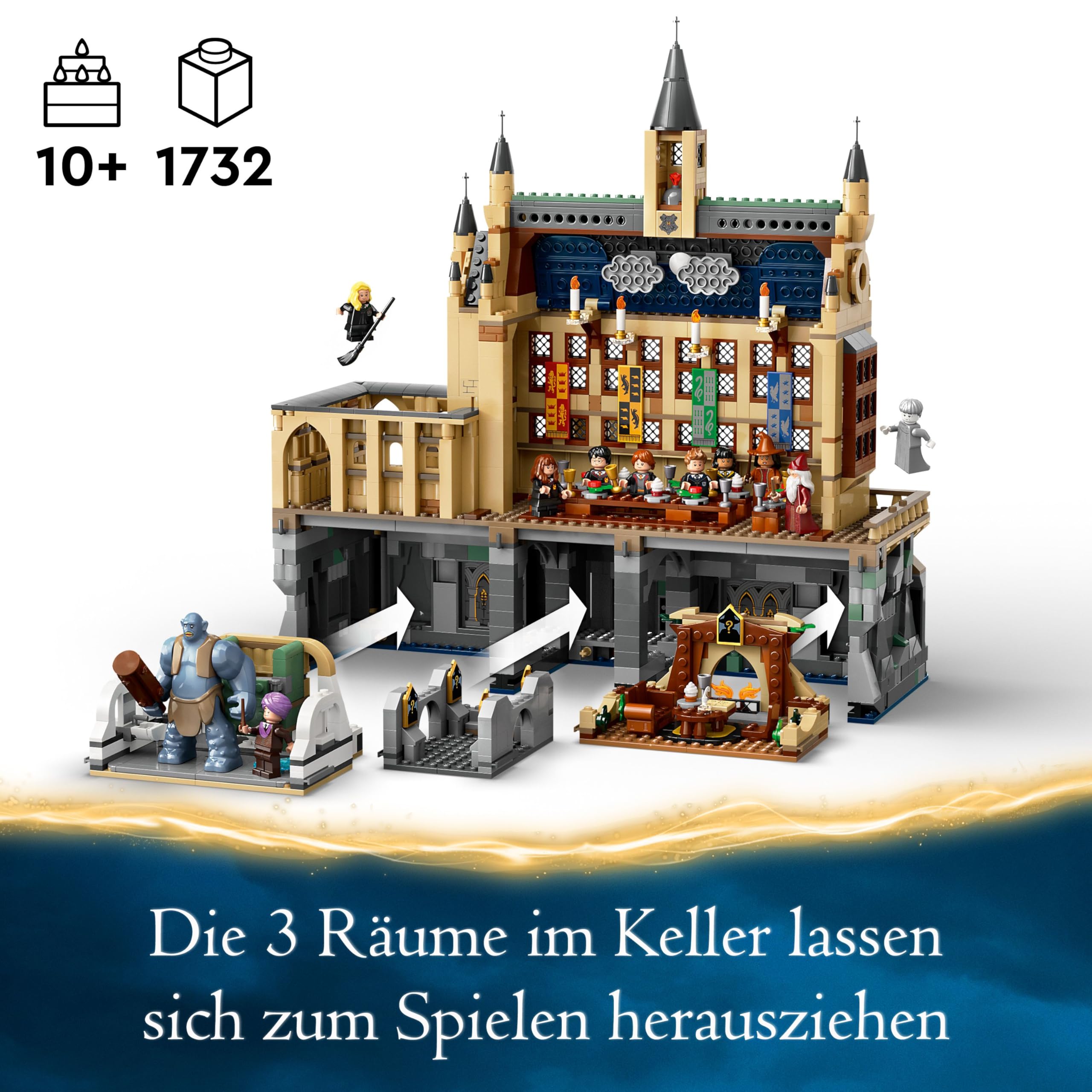 LEGO Harry Potter Schloss Hogwarts Große Halle 76435, 11 Minifiguren inkl. Hermine, magisches Geschenk für Kinder