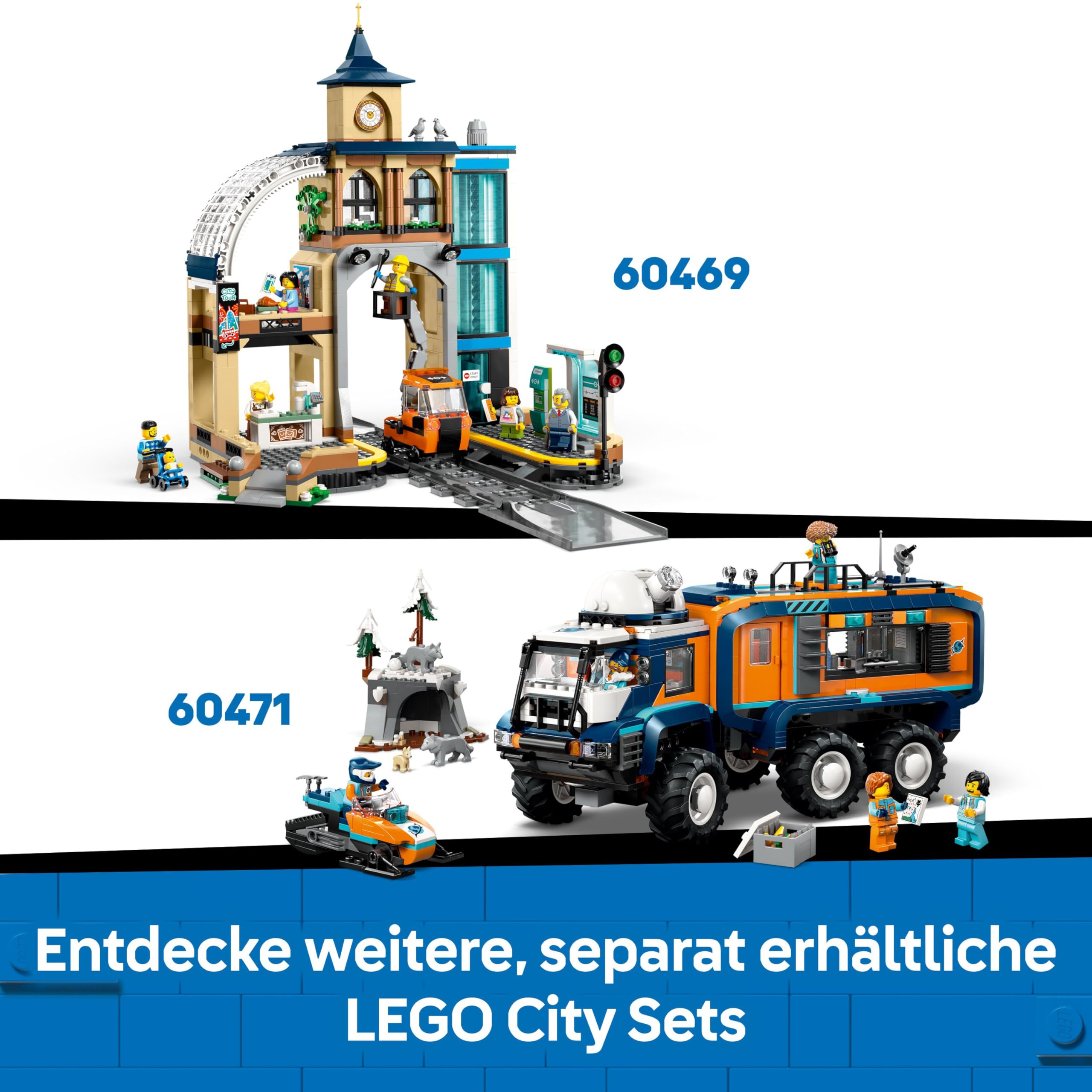 LEGO City 60470 Polarexpress, ferngesteuerter Zug mit Schneepflug, 22 Schienen, 6 Figuren & Felssturz-Funktion, ab 7 J.