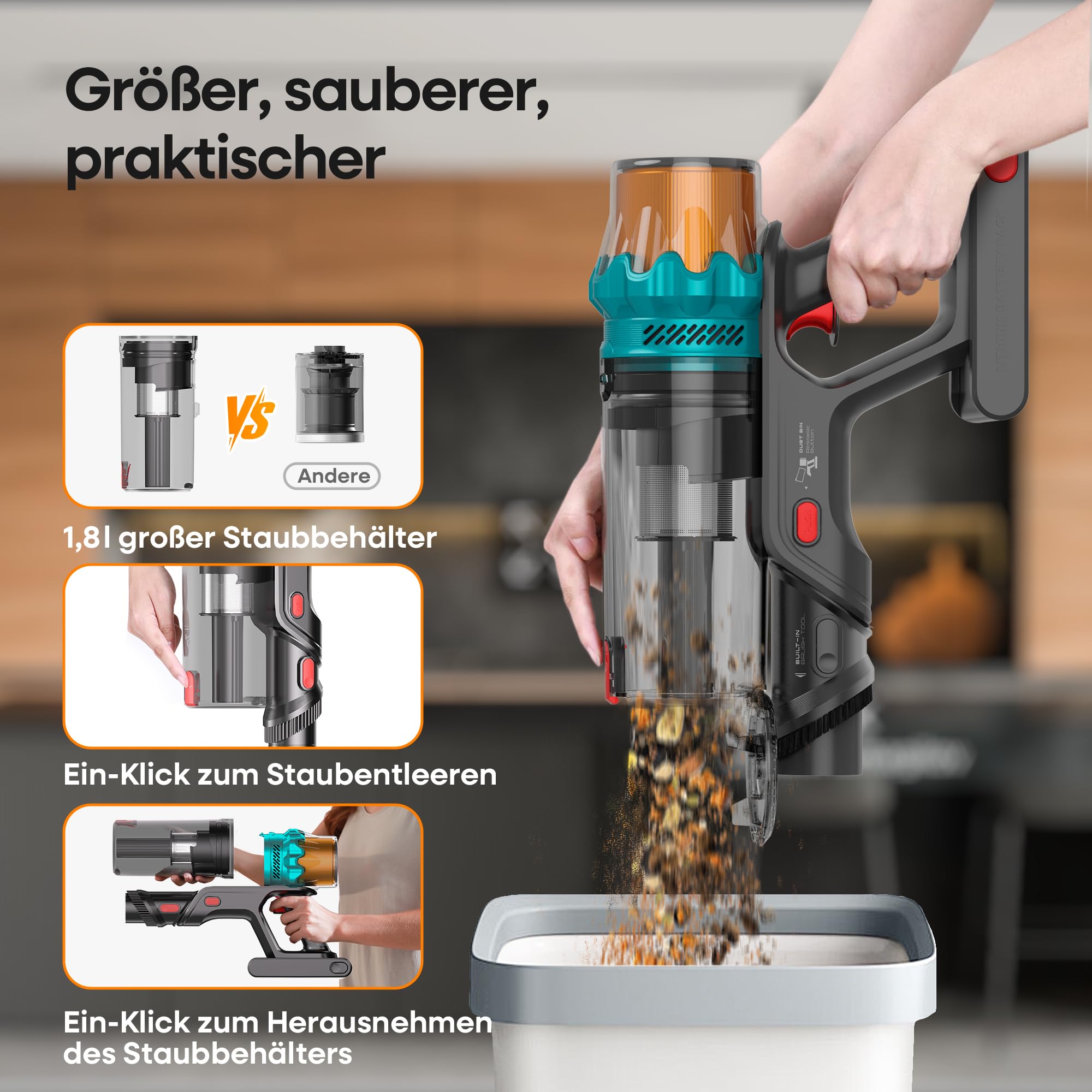 ElecKeys K10: 50000 Pa / 600 W / 70 Min – Akkusauger mit LED-Display, Anti-Tangle-Bürste & Wandstation – für Hartböden & Haustiere