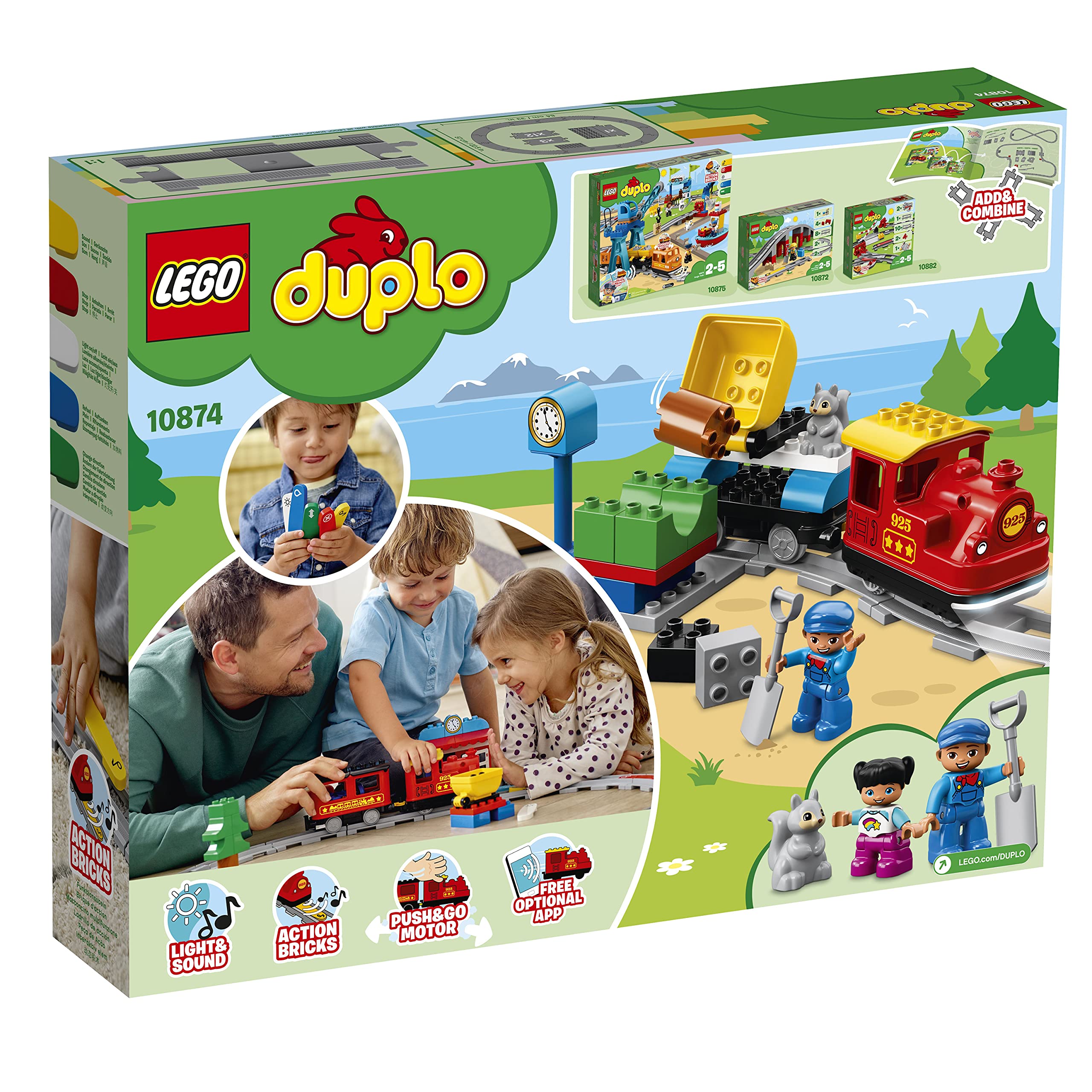 LEGO DUPLO 10874 Dampfeisenbahn, Spielzug mit Tierfigur, Licht & Geräusch, Push-&-Go-Motor, Geschenk ab 2 Jahren