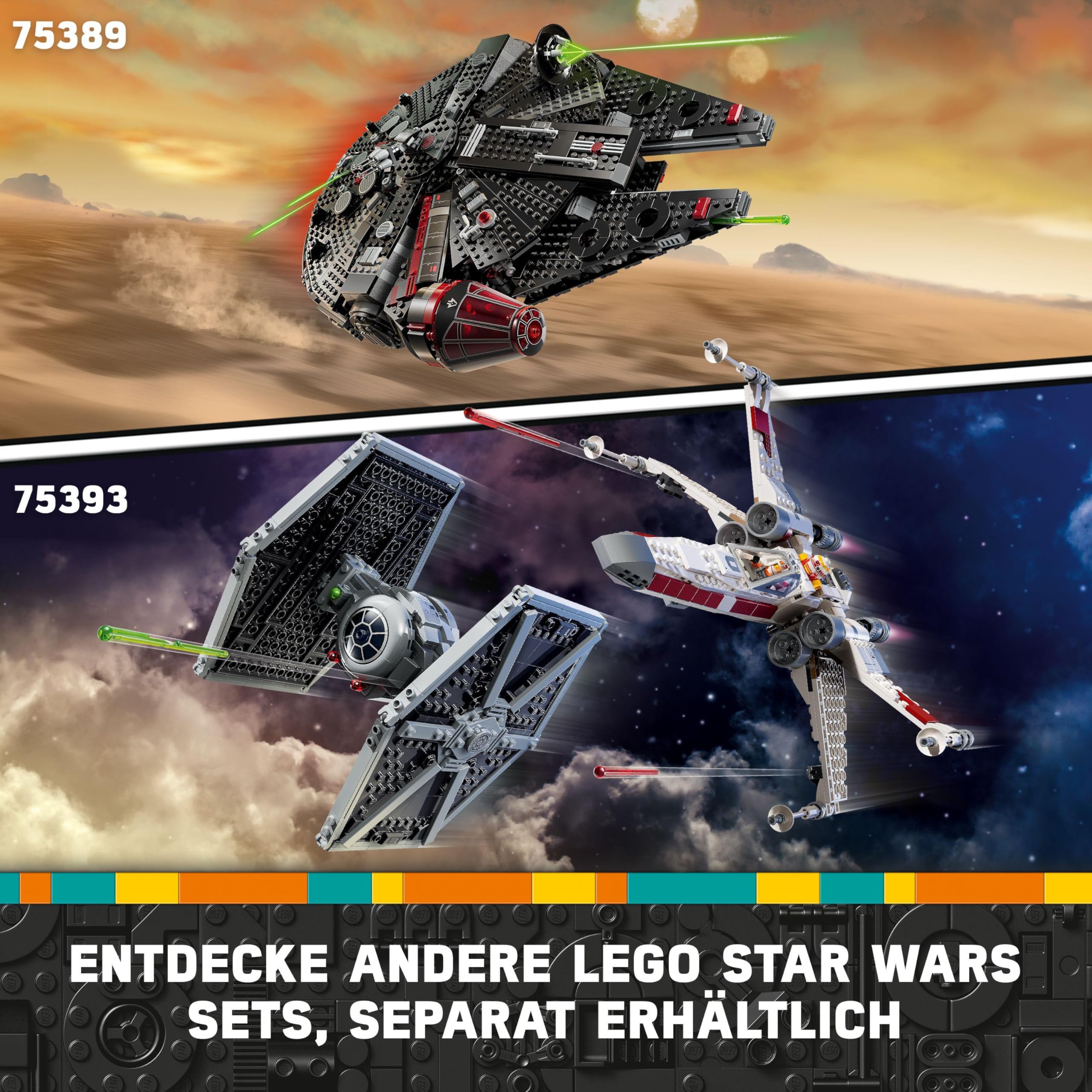 LEGO Star Wars 75389 Der Dunkle Falke, Ausstellungsmodell mit Shootern, Kanonen & 6 Minifiguren inkl. C-3PO, ab 10 J.
