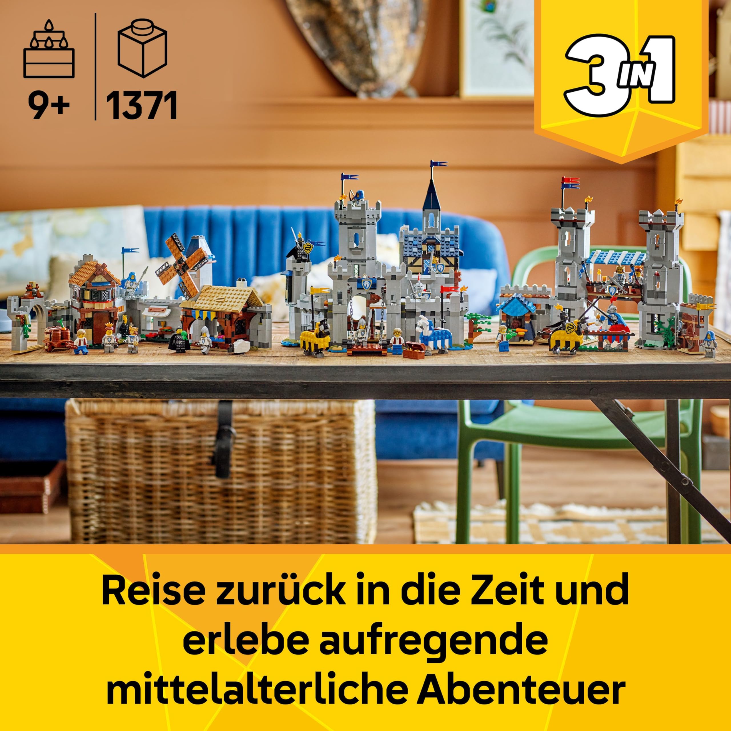 LEGO Creator 3-in-1 Ritterburg 31168, umbaubar in Turnierszene oder Stadt, inkl. 6 Minifiguren, Geschenk ab 9 Jahren