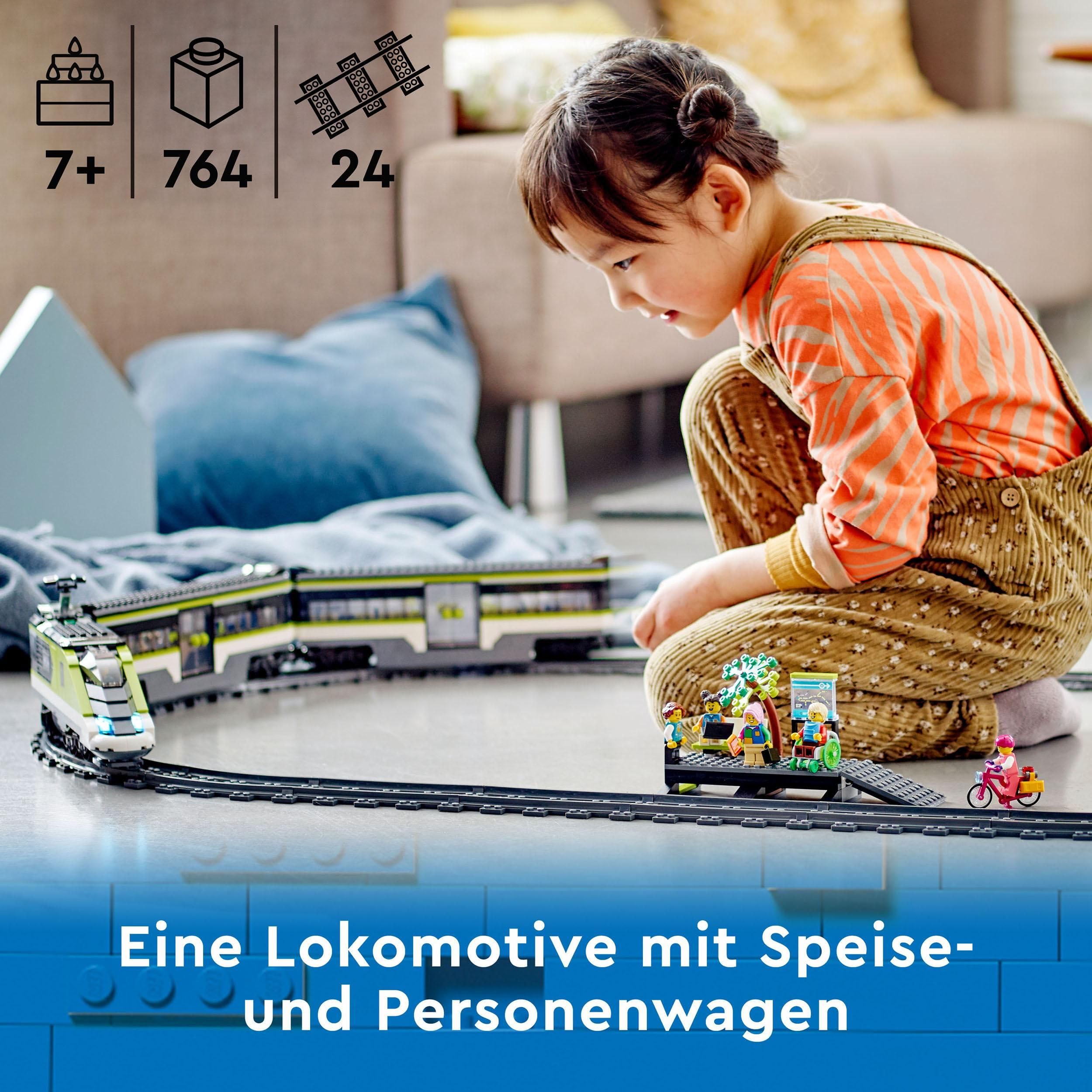 LEGO City Schnellzug 60337, RC-Personenzug mit Lichtern, 2 Waggons, 24 Schienen & 6 Minifiguren, Geschenk ab 7 Jahren