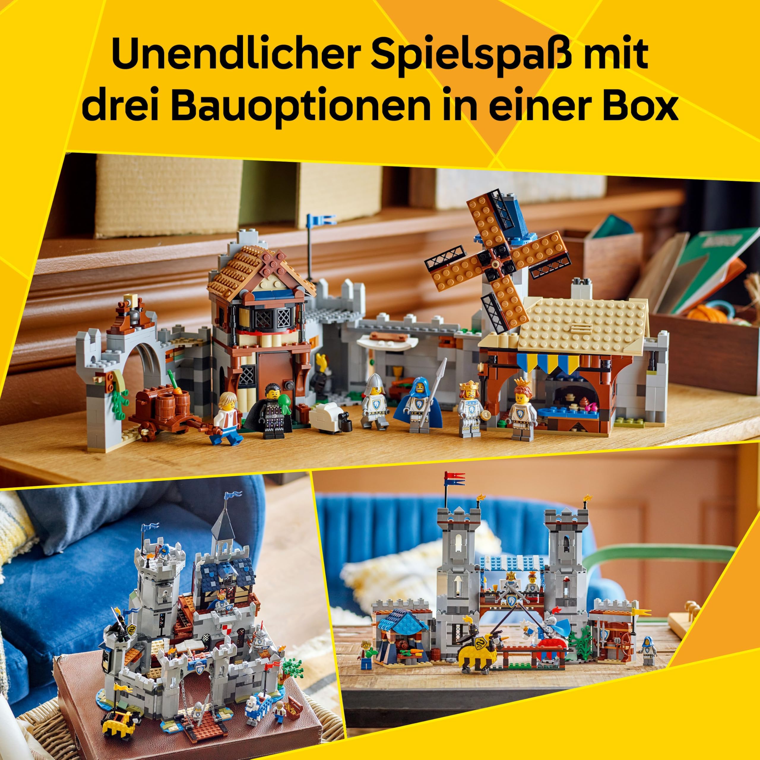 LEGO Creator 3-in-1 Ritterburg 31168, umbaubar in Turnierszene oder Stadt, inkl. 6 Minifiguren, Geschenk ab 9 Jahren