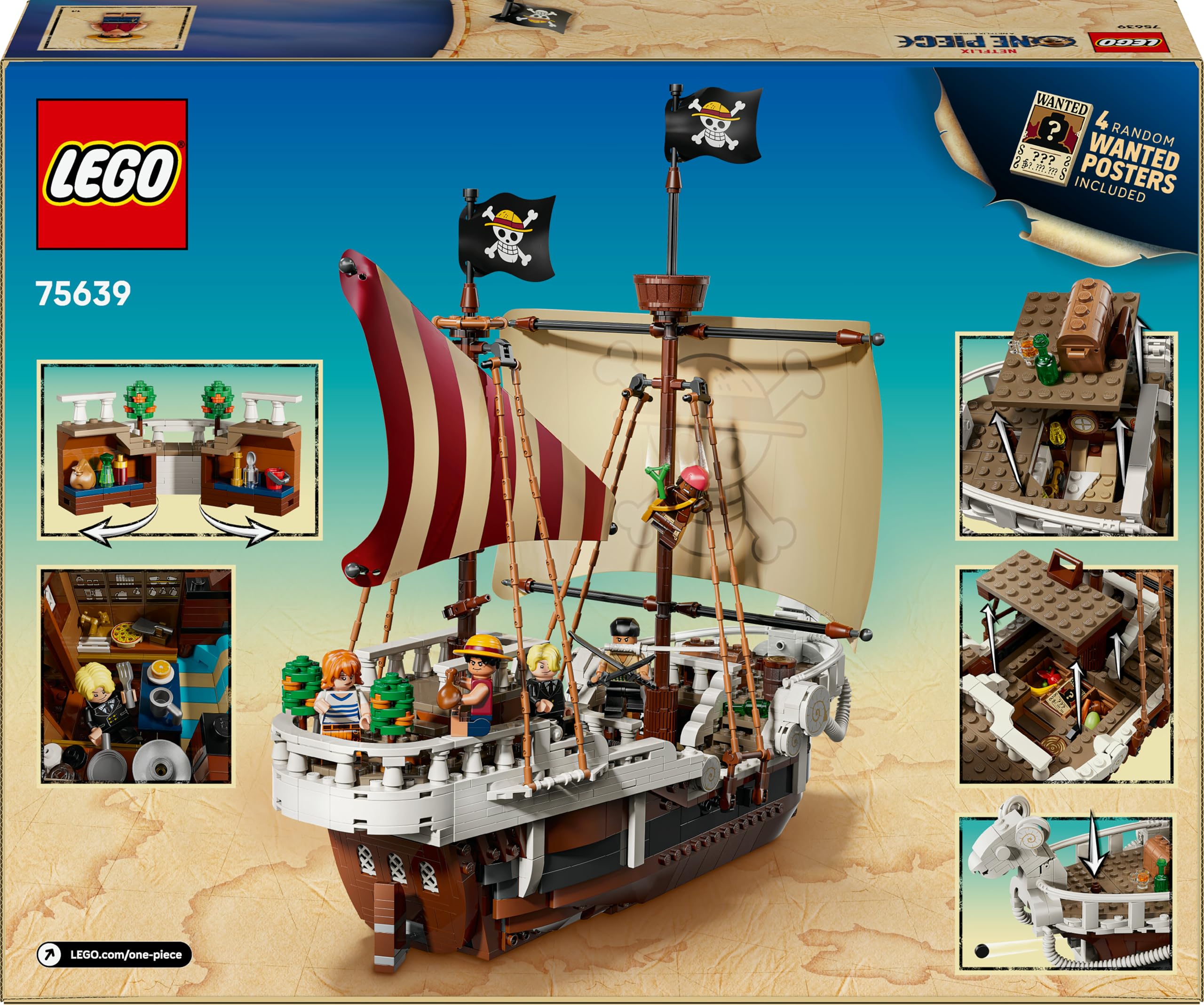 LEGO One Piece Flying Lamb 75639, Piratenschiff mit 5 Minifiguren inkl. Ruffy, Zoro & Nami, Spielset für Fans ab 10 J.