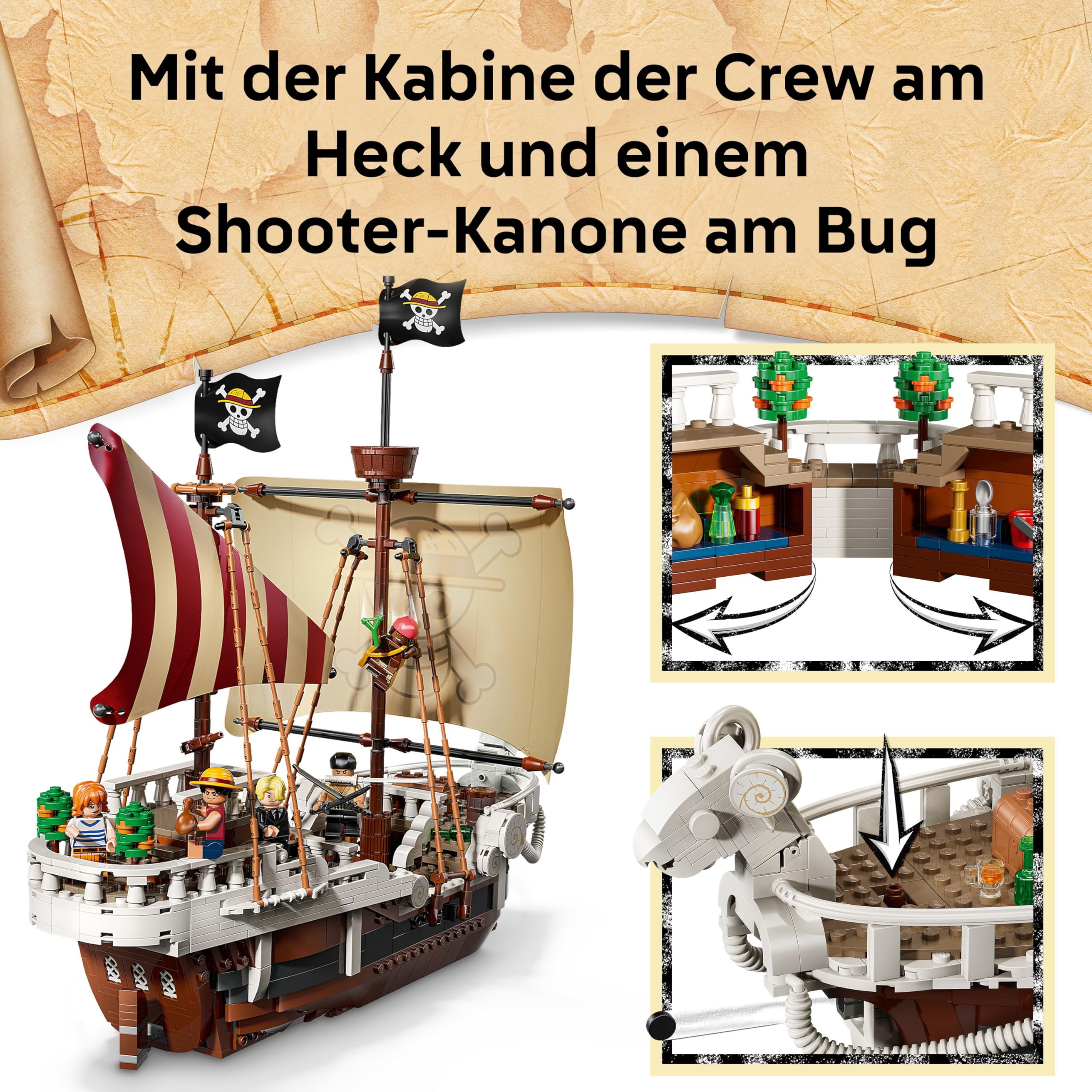 LEGO One Piece Flying Lamb 75639, Piratenschiff mit 5 Minifiguren inkl. Ruffy, Zoro & Nami, Spielset für Fans ab 10 J.